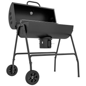 Barrel Charcoal BBQ Grill Smoker with 420 sqin Cooking Area Wheels Ash Catcher Black