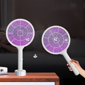 USB Rechargeable Electric Mosquito Swatter, Handheld Bug Zapper with Charging Base and LED Night Light, Dual Mode Fly and Mosquito Killer for Hom
