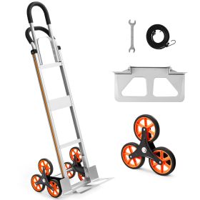 Stair Climbing Cart, 330 lbs Stair-Climb Capacity, Aluminum Alloy Folding Trolley Cart with Telescoping Handle, 6 Wheels and 2 Bungee Cords