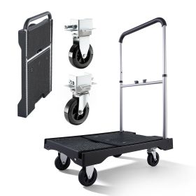 Foldable Push Cart Dolly, 330 lbs Capacity, Folding Platform Truck with Swivel Wheels, Moving Platform Hand Truck Flatbed Cart, Adjustable Push H
