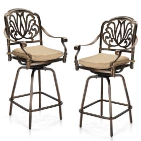 Outdoor Swivel Bar Stools Set of 2, Cast Aluminum Patio Bar Height Chairs