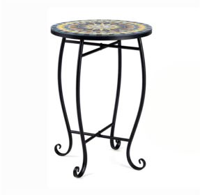 14" Metal Side Table, Indoor Outdoor Decorative End Table X-Base Heavy Duty Plant Stand for Patio Garden Living Room - Yellow