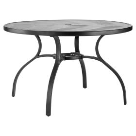 Outdoor Patio Dining Table, 47 inch Round Metal Steel Slat Backyard Bistro Tables, with 1.5 in Umbrella Hole