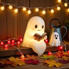 Cute Ghost Reading Book Lamp, Cute Halloween Ghost Night Light, Light up Ghosts Halloween Decorations for Indoor Home Table Centerpiece Bedroom S (Option: 8. 6 Inch)