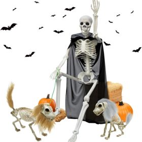 36 Inch Halloween Skeleton Decoration, 3-in-1 Posable Human Dog Cat Figures, Movable Joints (Option: White)