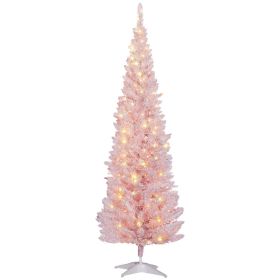 6ft Pencil Christmas Tree, Slim Artificial Christmas Tree with Realistic Branches and Warm White LED Lights, Pink (Option: Pink-810x230x240 mm)