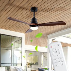 52" Wooden Ceiling Fans with Lighted Remote Control, Indoor Outdoor Wooden Ceiling Fan, Outdoor Modern Ceiling Fan with 3 Fan Blades for Patio, L (Option: Black)