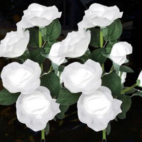 Solar Rose Lights Outdoor, 2 Pack with 14 Rose Flowers Waterproof Color Changing LED Flower Lights, Solar Powered Garden Stakes for Yard, Patio, (Option: White)