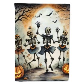 Dancing Skeletons Spooky Halloween House Flag Large Porch Sleeve Pole Decorative Outside Yard Banner Artwork Wall Hanging, Polyester, House Size, (Option: Default)
