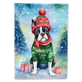 Boston Terrier Christmas House Flag Large Porch Sleeve Pole Decorative Outside Yard Banner Artwork Wall Hanging, Polyester, House Size, Multicolo (Option: Default)