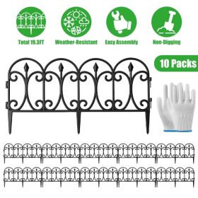 10 Packs Garden Decorative Lawn Edging Border PP Garden Fence Panels Easy Assembly Outdoor Flower Bed Landscape Fencing No-Dig Spikes With Gloves (Option: 10PcsSet)
