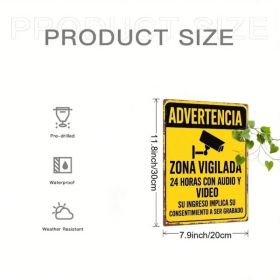 CIFbuy Vintage Spanish 24 Hour Audio Video Recording Warning Metal Sign, 7.87x11.81 Inch Surveillance Notice Plaque, Retro Decorative I TikTok, T (Option: defaulttitle)