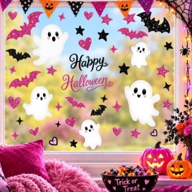 Halloween Window Clings Decor Cute Ghost Stickers Decorations For Kids (Option: Pink Halloween)