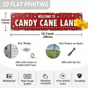 Vintage Christmas Welcome To Candy Cane Lane Metal Sign, Wall Decor 3.9x15.7 (Option: A)