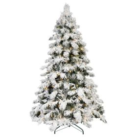 Artificial 8ft Flock LED-lit Christmas Tree With 1242PE&PVC Mixed Branch Tips,Hinged Premium & Foldable Base For Indoor Holiday Decorating (Option: defaulttitle)