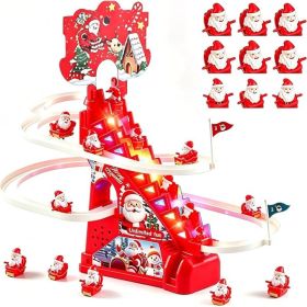 Electric Santa Climbing Race Toy Set With LED Lights, Music And 9 Christmas Figures (Option: Red)