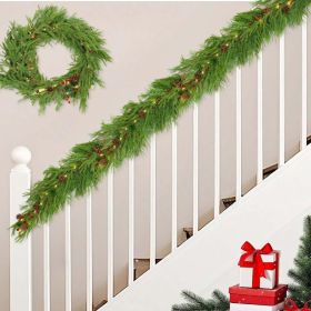 9FT Artificial Norfolk Pine Garland, Christmas Garlands With Lights Real Touch Artificial Faux Greenery Garland For Mantle Stairs Railing Firepla (Option: A)