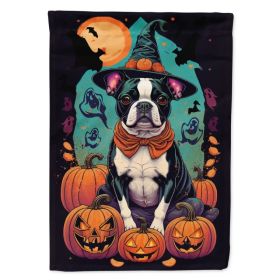 Boston Terrier Witchy Halloween House Flag Large Porch Sleeve Pole Decorative Outside Yard Banner Artwork Wall Hanging, Polyester, House Size, Mu (Option: Default)