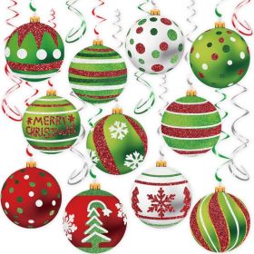 30 Pack Christmas Ball Hanging Swirls, Xmas Ball Ornaments With Ceiling Streamers, Hanging Holiday Decorations For Indoor & Outdoor (Option: MULTI)
