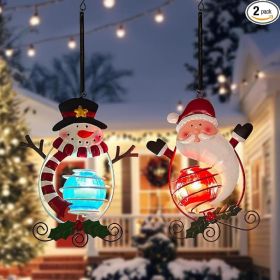 Set Of 2 Solar-Powered Hanging Christmas Figurine Lights, Santa Claus And Snowman Decorations For Garden, Patio, Porch, And Outdoor Holiday Decor (Option: Multicolor)