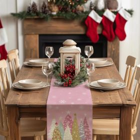 Christmas Table Runner 13x90 Inch, Xmas Trees Snowflakes Holiday Decorative Farmhouse Table Decoration for Kitchen Dinning, Indoor Outdoor Dinner (Option: Pink)