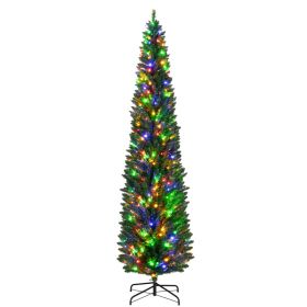 8' Artificial Pencil Christmas Trees Holiday Decoration with Colorful LED Lights, Steel Base, Skinny Shape (Option: Green-860x220x240 mm)