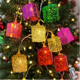 Christmas Decorations String Lights Battery Operated, 6.7ft 10 LED Colored Gift Boxes Christmas Lights With Timer, Xmas Light Indoor For Tree Ind (Option: Multicolored)