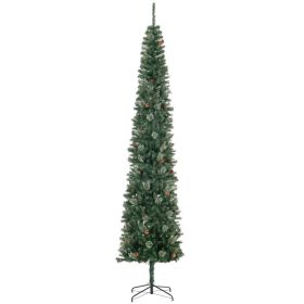 9.5ft Pencil Christmas Tree, Slim Xmas Tree with Realistic Branches, Pine Cones and Metal Base, Green (Option: Green-1050x250x280 mm)