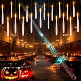 20Pcs Floating Candles With Wand For Halloween Decorations Magic LED Hanging Floating Candle, Flameless Candles With Timer (Option: White)