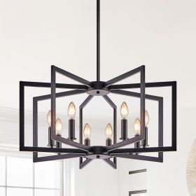 27" Modern Black Geometric 8-Light Chandelier – Industrial Metal Pendant Light Fixture for Living Room, Dining Room, or Kitchen (Bulb Not Include (Option: Black)