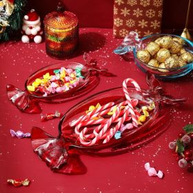 Christmas Candy Glass Plate, Christmas Theme Serving Tray for Holiday Desserts, Cookies & Candy Display, Festive Party Bowl, Red XMAS Decorations (Option: Large-red)