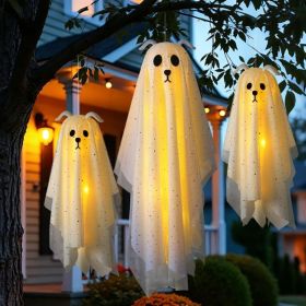 Halloween Decorations Outdoor, 3 Pack Lighted Dog Ghost Hanging Decor (Option: White)