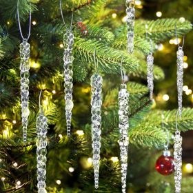 24-Piece Clear Acrylic Icicle Christmas Ornaments, 5.1-Inch Hanging Crystal Decorations For Christmas Trees, Winter Wonderland, And Holiday Parti (Option: Clear Transparent)