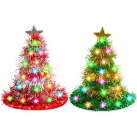 2 Light-Up Christmas Tree Santa Hat With 30 LED Lights, Festive Holiday Costume (Option: Red Green)