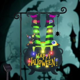 Halloween Lighted Garden Flag, Witch Feet Yard Decor, 12x18 In (Option: Green)