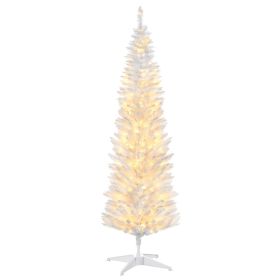 5ft Pencil Christmas Tree, Slim Artificial Christmas Tree with Realistic Branches and Warm White LED Lights, White (Option: White-860x180x180 mm)