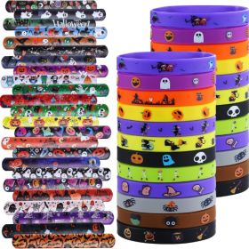 48 Pcs Halloween Slap Bracelets, Rubber Wristbands, Party Favors For Kids & Treat Bags (Option: Halloween)