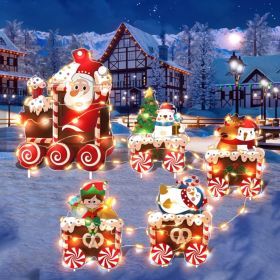 Christmas Train Decorations With LED String Lights, Yard Signs With Stakes Cute Holiday Train Set With Lights For Christmas Yards, Gardens, Porch (Option: Red)