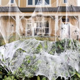 1400 Sq Ft Halloween Spider Webs With 150 Fake Spiders, Stretchy Cobweb Decorations (Option: White)