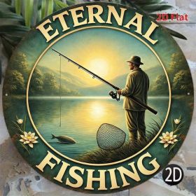 CIFbuy 1pc Retro Fishing 2D Flat Round Sign 8x8in, "in, Fishing Enthusiast" Gift Decorative, Plaque For Bar Living Room Bedroom Restaurant WalTik (Option: defaulttitle)