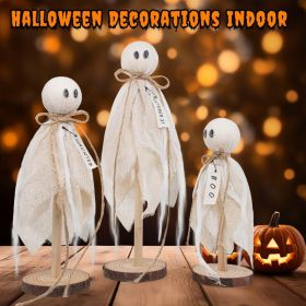 Wooden Ghost Halloween Decorations Indoor Set Of 3 Sizes Rustic Shelf Sitters With Fabric Ghost Figures Halloween Table Decor For Tiered Tray, Ma (Option: White)