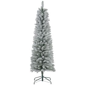 6ft Artificial Christmas Tree, Snow Flocked Branches, Metal Base, Pencil Xmas Tree (Option: Green-820x210x250 mm)