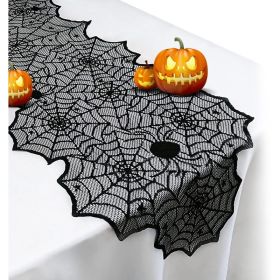 Halloween Table Runner, Black Lace Spider Web Design, 18 X 72 Inch Decorative Tablecloth For Halloween Party, Dining & Home Decor (Option: Black)