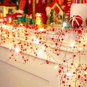 16.5FT Red Christmas Garland With Berries, Beaded String Lights (Option: Red)