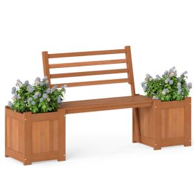 Outdoor Planter Box Wooden Bench Set With 2 Open-ended Planter Boxes And Salt Backrest For Various Outdoor Spaces Like Balconies, Gardens, And De (Option: NATURAL)