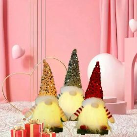 3PCS Gnome Christmas Decorations -12 Inch Light Up Christmas Gnomes Plush Doll Ornaments Glitter Sequins Swedish Hat Leprechaun Dwarf Gift Home T (Option: Red)