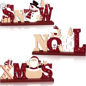 3Pcs Christmas Table Decorations, Wooden Christmas Decor Indoor (Option: Red)
