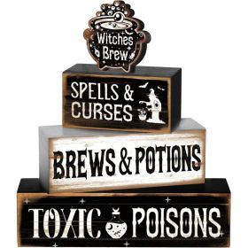 4 Pack Halloween Tiered Tray Decor, Witches Brew Tabletop Centerpiece, Spooky Seasonal Decorations For Kitchen, Shelf & Home (Option: MULTI)