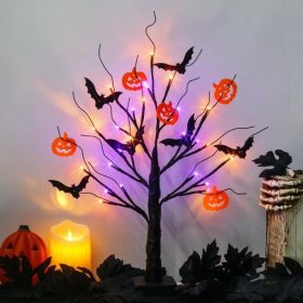 Halloween Tree Lights, Lighted Black Tree Decoration, Spooky Indoor Outdoor Holiday Decor (Option: Purple  Orange Lights)
