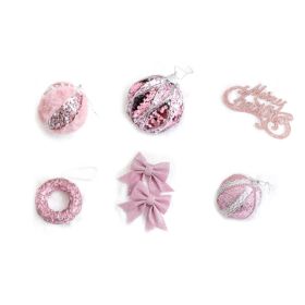 6Pcs Xmas Tree Decoration Sequin Plush Bow Ball Donut Letter Sign Tree Decor Set Pink Color (Option: Default)
